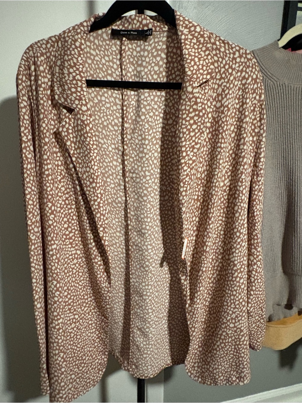 Doe & Rae Tan Ivory Animal Print Open Front Blazer Jacket